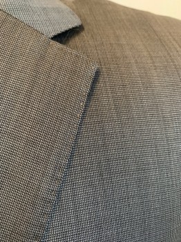 BOSS, Brown, Lt Brown, Wool, Polyamide, 2 Color Weave, Hand Stitches on Notched Lapel, Front Placket & Pockets, Single Breasted, 2 Button Front, 4 Pockets, Shinny Light Brown Lining, Long Sleeves, 2 Split Back Hem with Matching Pants