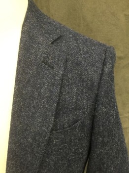 J. CREW, Dk Blue, Black, Wool, Herringbone, Tweed, Heathered, Single Breasted, Collar Attached, Notched Lapel, 2 Buttons,  3 Pockets, Long Sleeves