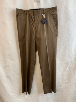 LL BEAN, Lt Brown, Cotton, Solid, Flat Front, 4 Pockets, Zip Fly, Belt Loops