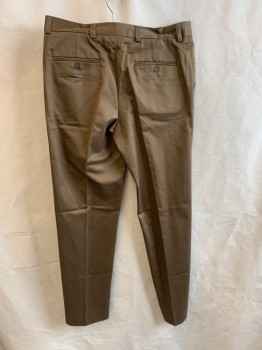 Mens, Casual Pants, LL BEAN, Lt Brown, Cotton, Solid, 36/35, Flat Front, 4 Pockets, Zip Fly, Belt Loops