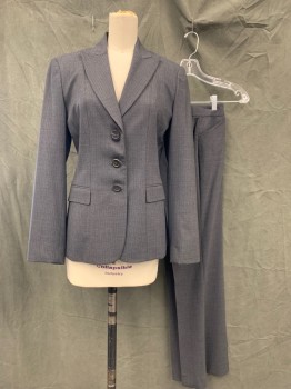 Womens, Suit, Jacket, ELIE TAHARI, Charcoal Gray, White, Wool, Stripes - Pin, 2, Single Breasted, Collar Attached, Peaked Lapel, 3 Buttons,  2 Pockets