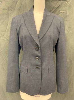 Womens, Suit, Jacket, ELIE TAHARI, Charcoal Gray, White, Wool, Stripes - Pin, 2, Single Breasted, Collar Attached, Peaked Lapel, 3 Buttons,  2 Pockets