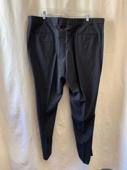 JOSEPH ABBOUD, Black, Charcoal Gray, Wool, 2 Color Weave, Side Pockets, Zip Front, Pleat Front