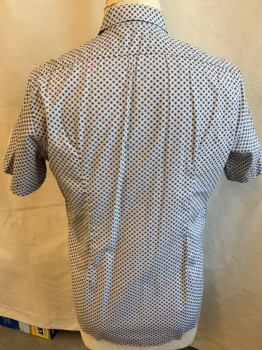 Mens, Casual Shirt, MEXX, Gray, Dk Brown, Black, White, Cotton, Geometric, Dots, 2XL, Collar Attached, Button Front, Short Sleeves, Curved Hem
