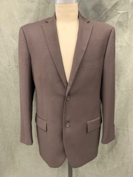 Mens, Suit, Jacket, VINCI, Dk Brown, Polyester, Rayon, Solid, 40R, Single Breasted, Collar Attached, Notched Lapel, 3 Pockets