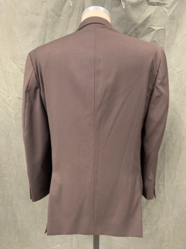 Mens, Suit, Jacket, VINCI, Dk Brown, Polyester, Rayon, Solid, 40R, Single Breasted, Collar Attached, Notched Lapel, 3 Pockets