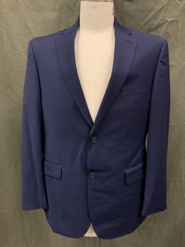 JOS A. BANKS, Navy Blue, Blue, Wool, Grid , Single Breasted, Collar Attached, Notched Lapel, 3 Pockets, Long Sleeves