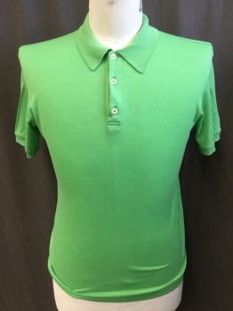 PAUL SMITH, Lt Green, Cotton, Solid, Collar Attached, 3 Button Front, Short Sleeves,