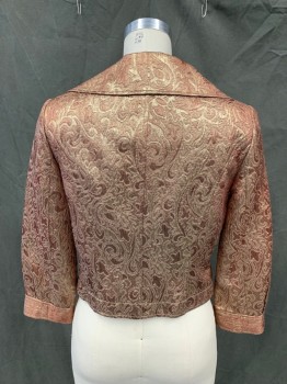 N/L, Pink, Silver, Acetate, Cotton, Paisley/Swirls, Textured, Single Breasted, Large Collar Attached, Notched Lapel, 2 Buttons, 3/4 Sleeve