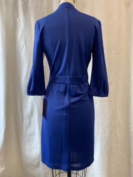 Womens, Dress, Long & 3/4 Sleeve, CLASSIQUES ENTIER, Royal Purple, Viscose, Nylon, Solid, 4, Pleated V-neck Cross Over Bust,