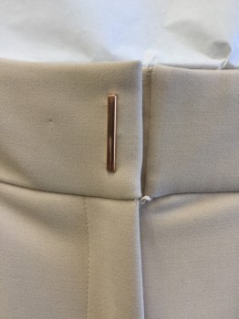 LIV PANT, Dk Beige, Polyester, Viscose, Solid, 2" Waistband with Thin Vertical Copper Bar,  Flat Front, Zip Front, 4 Pockets (2 Pocket in the Back with Copper Button)
