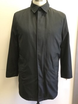 Mens, Coat, Trenchcoat, LONDON FOG, Black, Polyester, Nylon, Solid, L Reg, Single Breasted, Collar Attached, 2 Pockets, Removable Liner