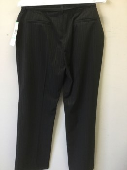 ANNE KLEIN, Black, Gray, Orange, Polyester, Viscose, Stripes - Pin, Flat Front, Wide Leg, Matching Belt