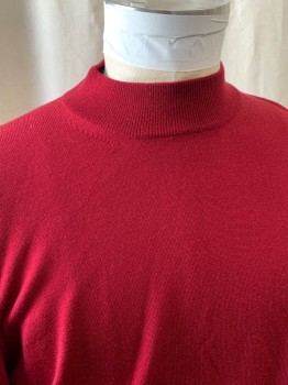 Mens, Pullover Sweater, CARROL & CO, Red Burgundy, Wool, XL, Mockneck, Long Sleeves, Ribbed Neck, Cuffs, & Waist