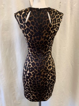 AQUA, Brown, Lt Brown, Black, Polyester, Animal Print, Leopard Print, Sleeveless, Zip Back, Body-con, Small Cut Out Slits On Back
