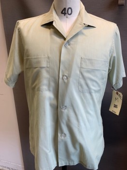 ENRO, Sage Green, Polyester, Cotton, Solid, Button Front, Short Sleeves, Collar Attached, 2 Pocket,