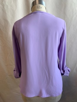 Womens, Top, NINE WEST, Lavender Purple, Polyester, Solid, L, Bateau/Boat Neck, Long Sleeves, Button Cuff, Tab with Button at Elbow *Small Brown Stains at Right Shoulder*