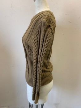 Womens, Pullover, FRAME, Olive Green, Cotton, Cable Knit, XS, Crew Neck, Fisherman/Traditional Irish Sweater, Long Sleeves,