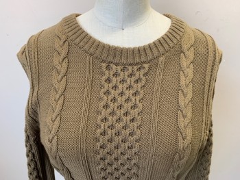 Womens, Pullover, FRAME, Olive Green, Cotton, Cable Knit, XS, Crew Neck, Fisherman/Traditional Irish Sweater, Long Sleeves,