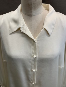 Womens, Blouse, VINCE CAMUTO, Cream, Polyester, Solid, 1X, L/S, Button Front, CA, V-Neck, Covered Buttons, Detachable Shoulder Pads 