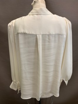 Womens, Blouse, VINCE CAMUTO, Cream, Polyester, Solid, 1X, L/S, Button Front, CA, V-Neck, Covered Buttons, Detachable Shoulder Pads 