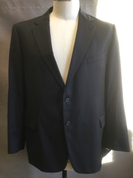 Mens, Suit, Jacket, JOSEPH ABBOUD, Black, Wool, Stripes - Pin, 43/31, 50 R, Ghost Pinstripe, Notched Lapel, 2 Button Front, Pocket Flaps