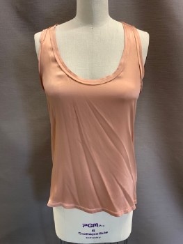 Womens, Top, REISS, Rose Pink, Silk, Elastane, S, Silk Front, Viscose Matte Stretchy Back, Scoop Neck, Sleeveless, Pleated At Shoulder Seam