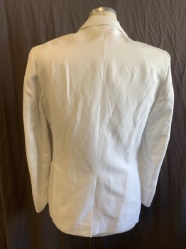 Mens, Sportcoat/Blazer, PERRY ELLIS, White, Linen, Cotton, Solid, 40 R, Notched Lapel, 2 Button Single Breasted, 3 Pocket,  Back Vent