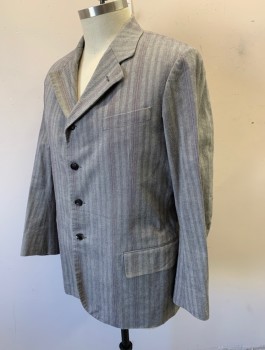 SIAM COSTUMES , Gray, Cotton, Herringbone, Single Breasted, Notched Lapel, 4 Buttons, 3 Pockets, Burgundy Top Stitching,  Made To Order