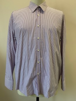 Mens, Casual Shirt, HUGO BOSS, White, Purple, Cotton, Stripes - Vertical , Dots, 38, 18.5, L/S, Button Front, Collar Attached, French Cuffs,