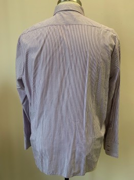 Mens, Casual Shirt, HUGO BOSS, White, Purple, Cotton, Stripes - Vertical , Dots, 38, 18.5, L/S, Button Front, Collar Attached, French Cuffs,