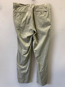 Mens, Casual Pants, RALPH LAUREN, Khaki Brown, Cotton, Solid, 35/35, F.F, Side Pockets, Zip Front, Belt Loops