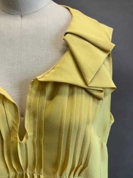 MARNI, Dijon Yellow, Silk, Solid, Pullover, Slvls, Pin Tucks at Bust, Unique Pleated Collar