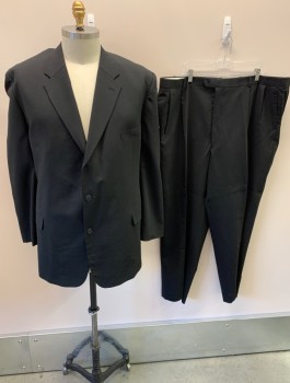 NL, Black, Wool, Solid, Notched Lapel, 2 Button Single Breasted, 3 Pocket, 3 Inner Pockets