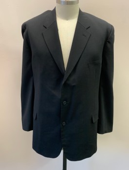 NL, Black, Wool, Solid, Notched Lapel, 2 Button Single Breasted, 3 Pocket, 3 Inner Pockets