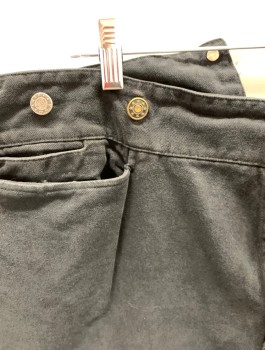 NL, Black, Cotton, Solid, F.F, Button Front, 3 Pockets, Metal Suspender Buttons, Back Half Belt, 1 Pocket