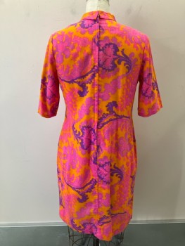 BYER, Orange/Hot Pink/Purple Paisley Floral, Fold Collar CN, 1/2 Slv, Back Zip,