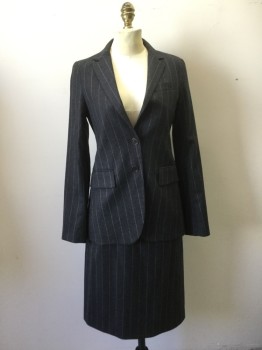 THEORY, Charcoal Gray, Lavender Purple, Wool, Stripes - Pin, Single Breasted, Collar Attached, Notched Lapel, 3 Pockets, 2 Buttons
