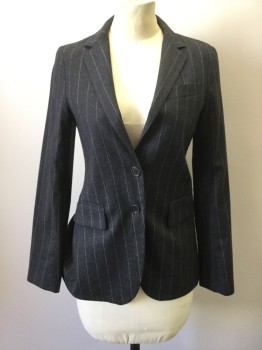 Womens, Suit, Jacket, THEORY, Charcoal Gray, Lavender Purple, Wool, Stripes - Pin, 0, Single Breasted, Collar Attached, Notched Lapel, 3 Pockets, 2 Buttons