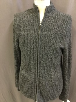 Mens, Cardigan Sweater, ROBERT COMSTOCK, Gray, Black, Cashmere, Heathered, L, Zip Front, Long Sleeves, 2 Pockets,