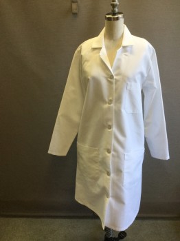 RED KAP, White, Poly/Cotton, Solid, Womens Lab Coat. 6 Button Single Breasted, 3 Pockets,