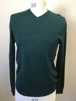 Mens, Pullover Sweater, GAP, Emerald Green, Wool, Solid, S, V-neck, Long Sleeves,