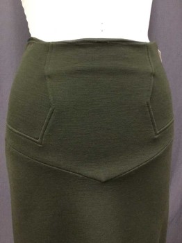 Womens, Skirt, Knee Length, DVF, Olive Green, Wool, Nylon, Solid, W 25, SKIRT:  Olive, Chevron Detail Front & Back, Zip Back, 3/4 Length Flair Bottom