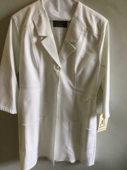 Unisex, Lab Coat Unisex, Jaanuu, White, Cotton, Polyester, Solid, M, 5 Button Front, 2 Pocket, Notched Lapel, See Photo Attached,