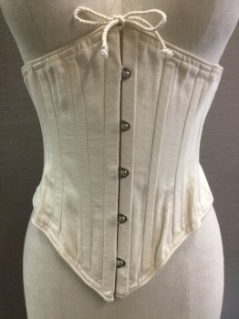 PERIOD CORSETS, Cream, White, Cotton, Solid, Cream with Silver Metal Hook Button Front with Cream Tie & White String Lacing Back,