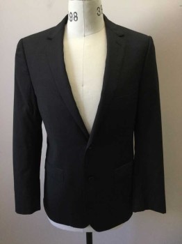 Mens, Suit, Jacket, DKNY, Charcoal Gray, Wool, Solid, 38R, Single Breasted, 2 Buttons,  Collar Attached, Notched Lapel, Hand Picked Collar/Lapel
