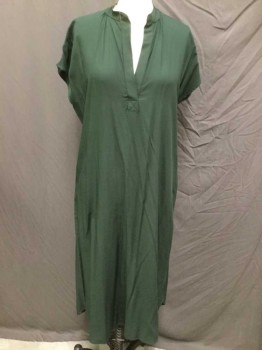 TYSA, Dk Green, Rayon, Solid, Split Round Neck W/trim, Cut-off Short Sleeves, Loose Fit