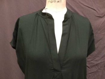 TYSA, Dk Green, Rayon, Solid, Split Round Neck W/trim, Cut-off Short Sleeves, Loose Fit