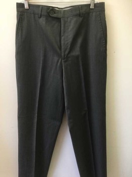 Mens, Suit, Pants, CLAIBORNE, Charcoal Gray, Wool, Heathered, 31, 30, Flat Front, 2 Welt Pocket,