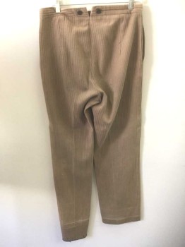 Mens, Historical Fiction Pants, N/L, Lt Brown, Cotton, Stripes, Herringbone, Ins:31, W:31, Self Raised Stripe Texture/Herringbone, Button Fly, Brown Suspender Buttons at Outside Waist, 2 Side Seam Pockets, Made To Order Reproduction, 1800's